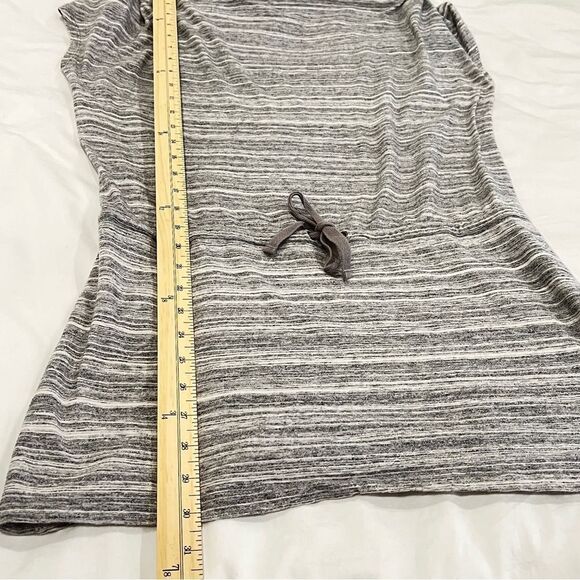 LOFT Gray Striped Cotton Tunic Top Cowl Neck Cap Sleeve Drawstring Waist Small - Picture 2 of 10